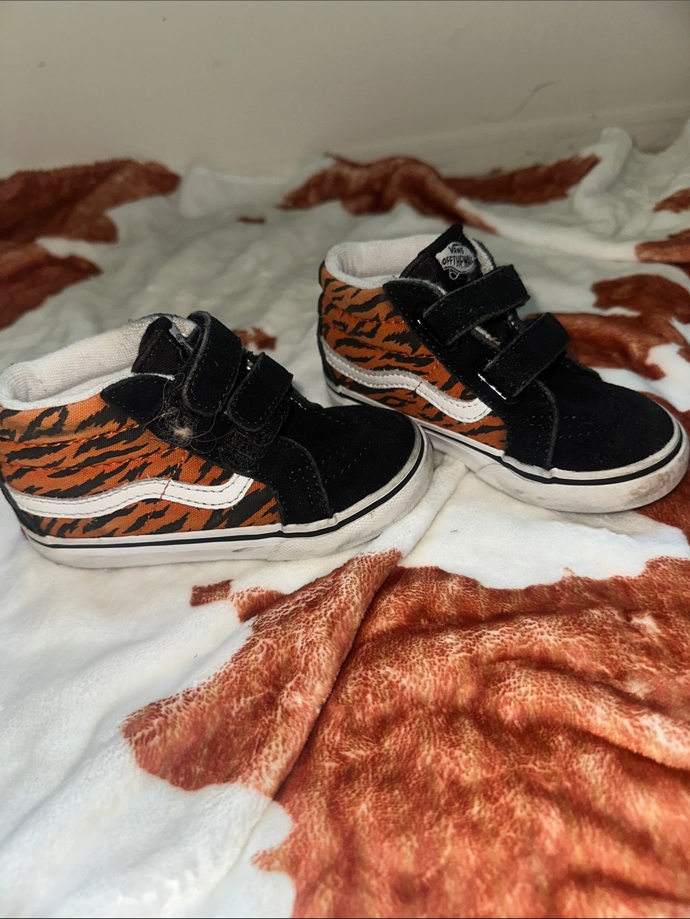 Vans Kids Orange Tiger Stripe Mid-Top Sneakers with Black Accents